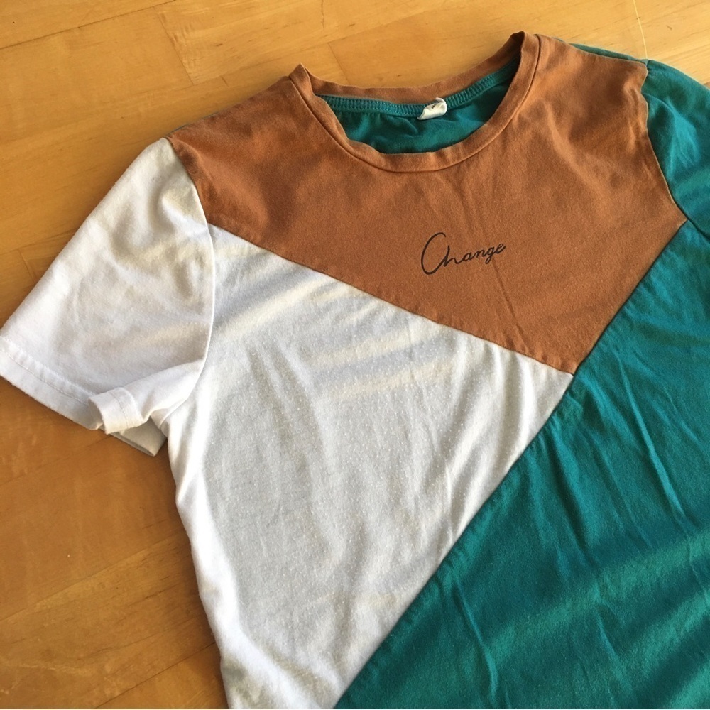 “Change” Color Block Short Sleeve Tee, Green, Brown, Ivory, Size 11-12 Youth
